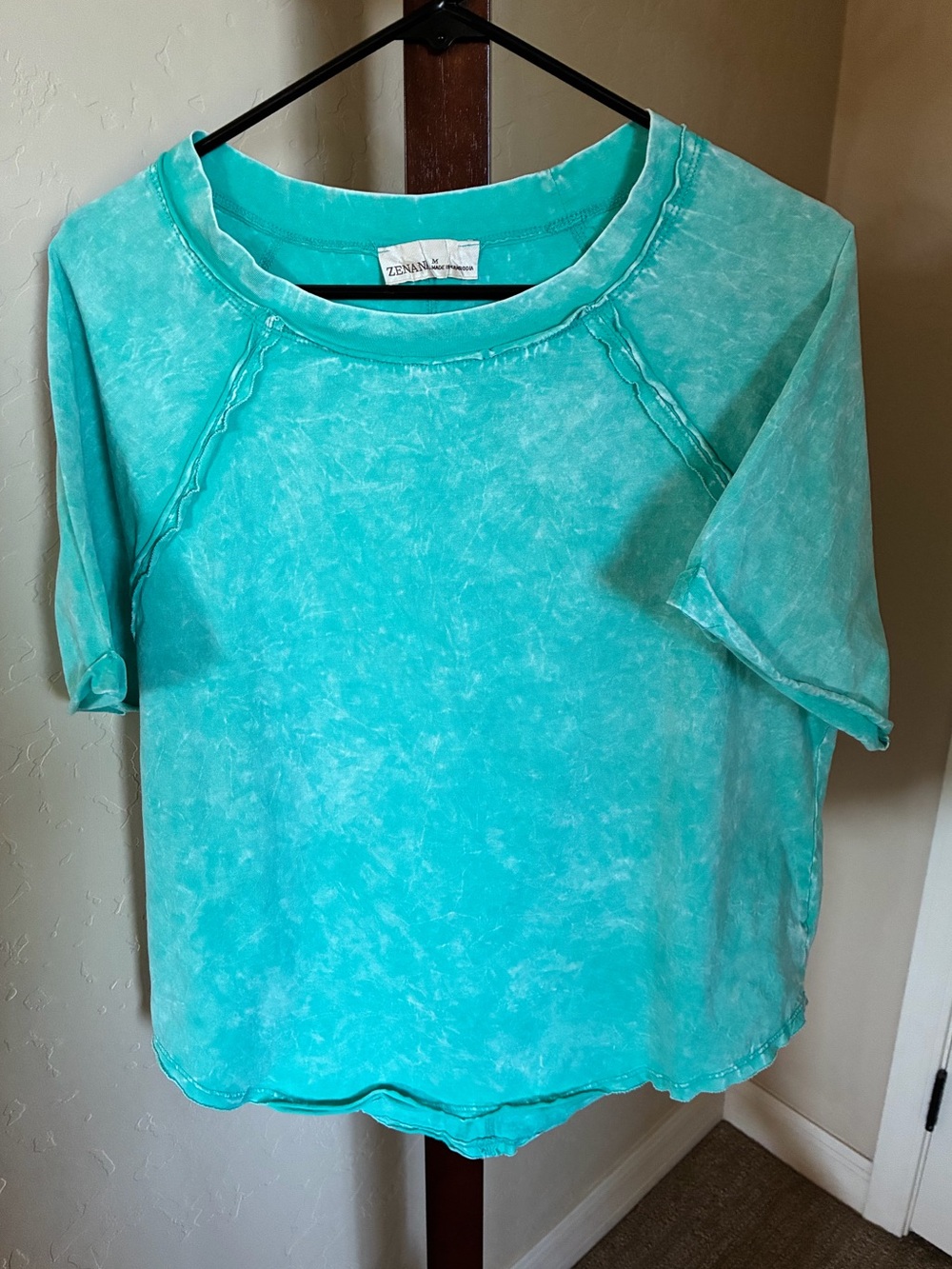 Mineral Washed Turquoise Short Sleeve Cotton T-shirt. Size M. NWOT. - Picture 2 of 3
